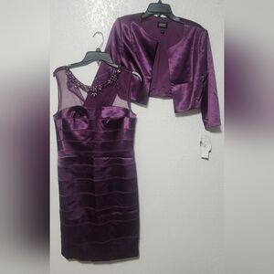 NWT Adrianna Papell Shutter Sleeveless Purple Shimmer Dress Bolero Size 10